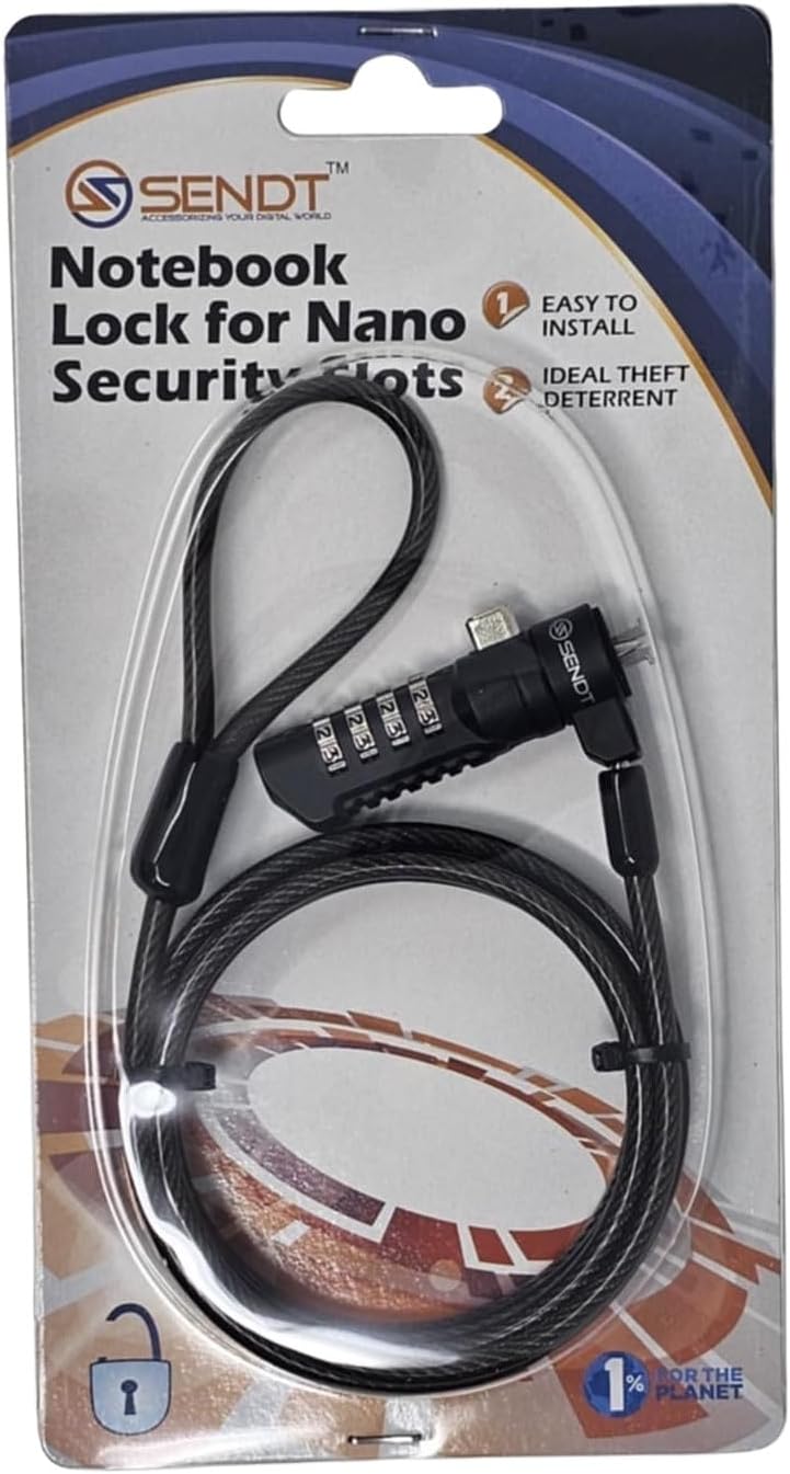 Sendt Black Notebook Laptop Combination Lock for Nano Security Slots - Image 3